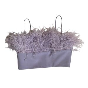 FILKK Lavender Feather Trim Button Back Crop Top Womens Small‎